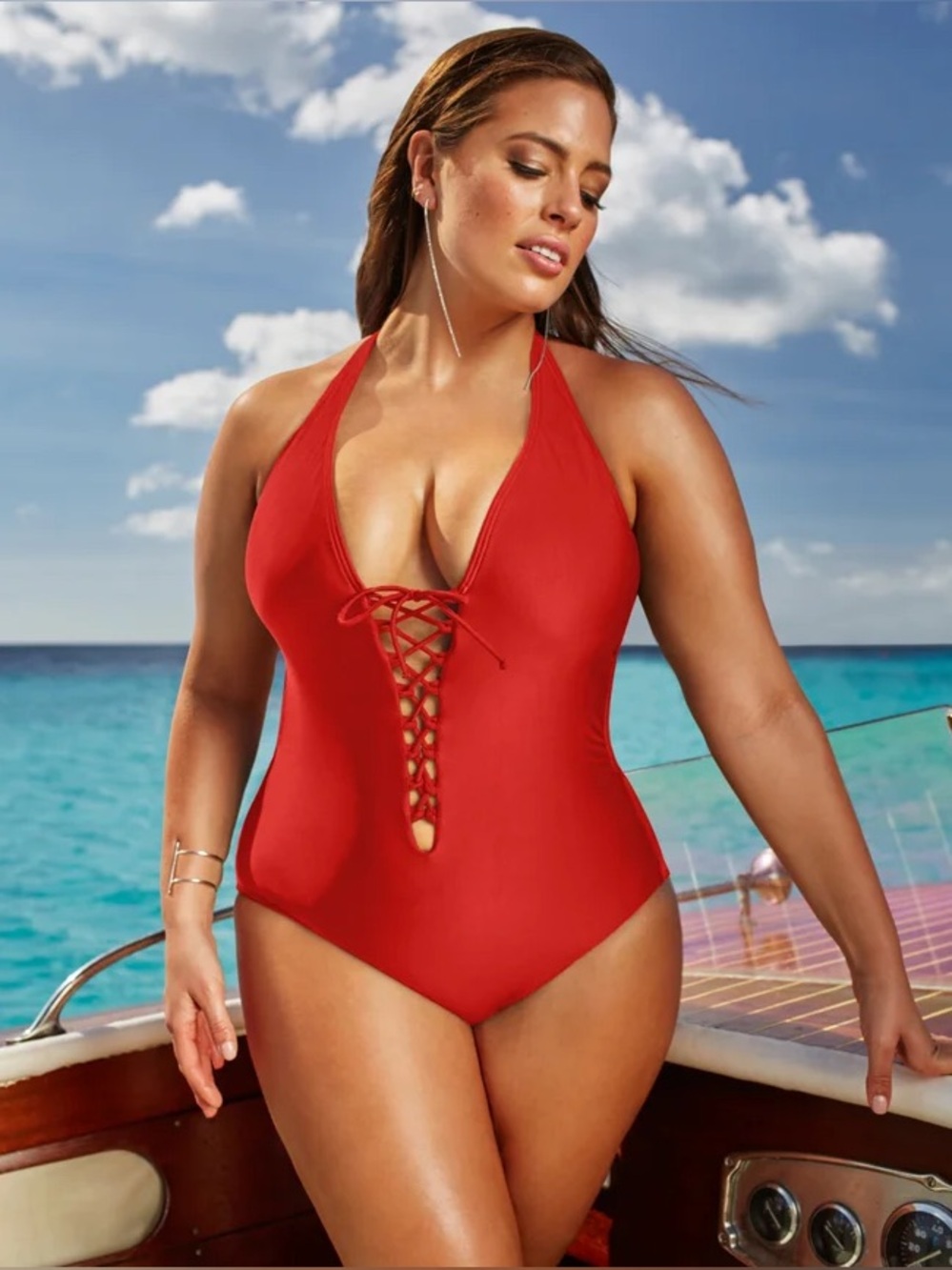 NWT Ashley Graham x Swim For All Sz 24 Red Crisscross One Piece Swimsuit